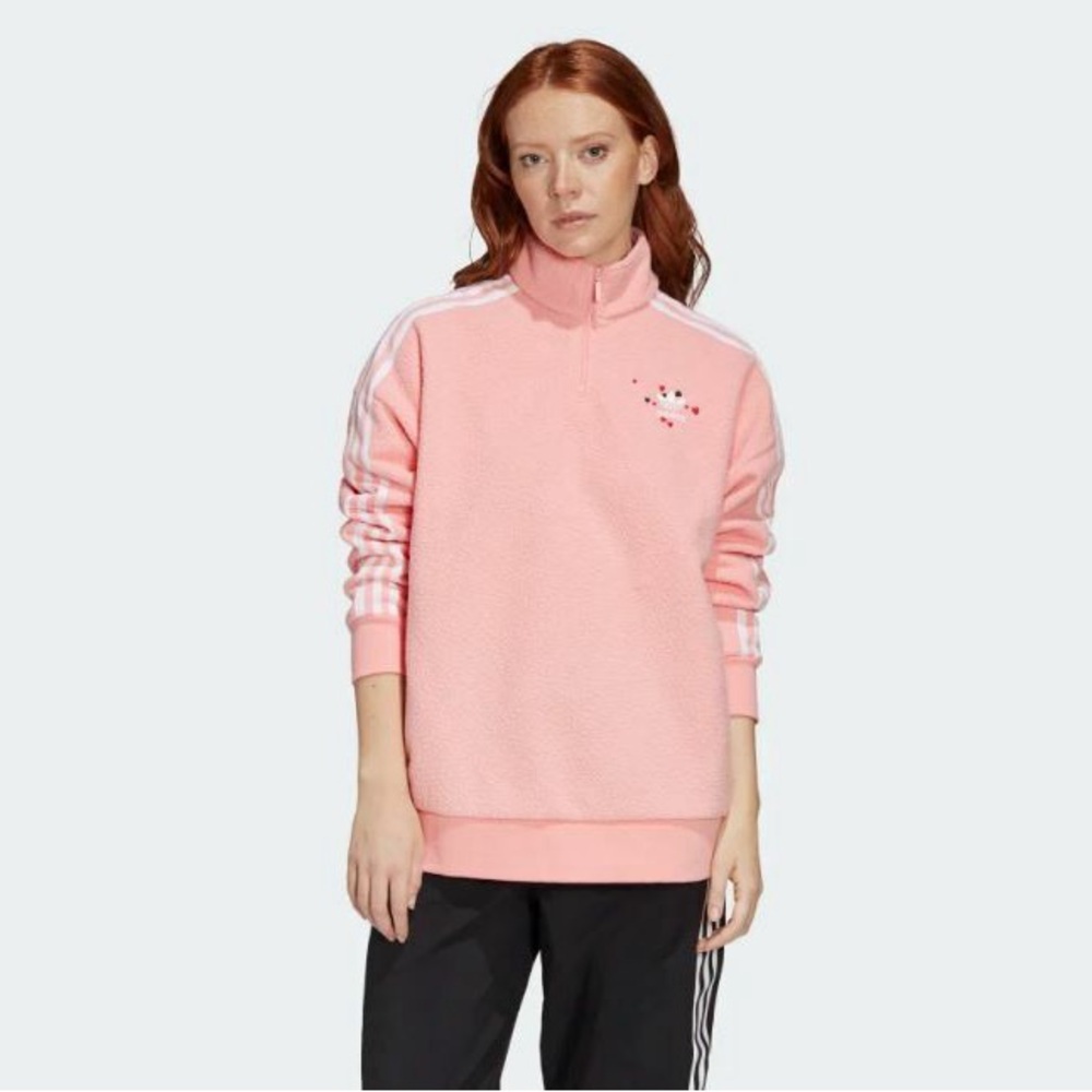 Adidas Originals Half Zip Polar Fleece Sweatshirt in Glow Pink
